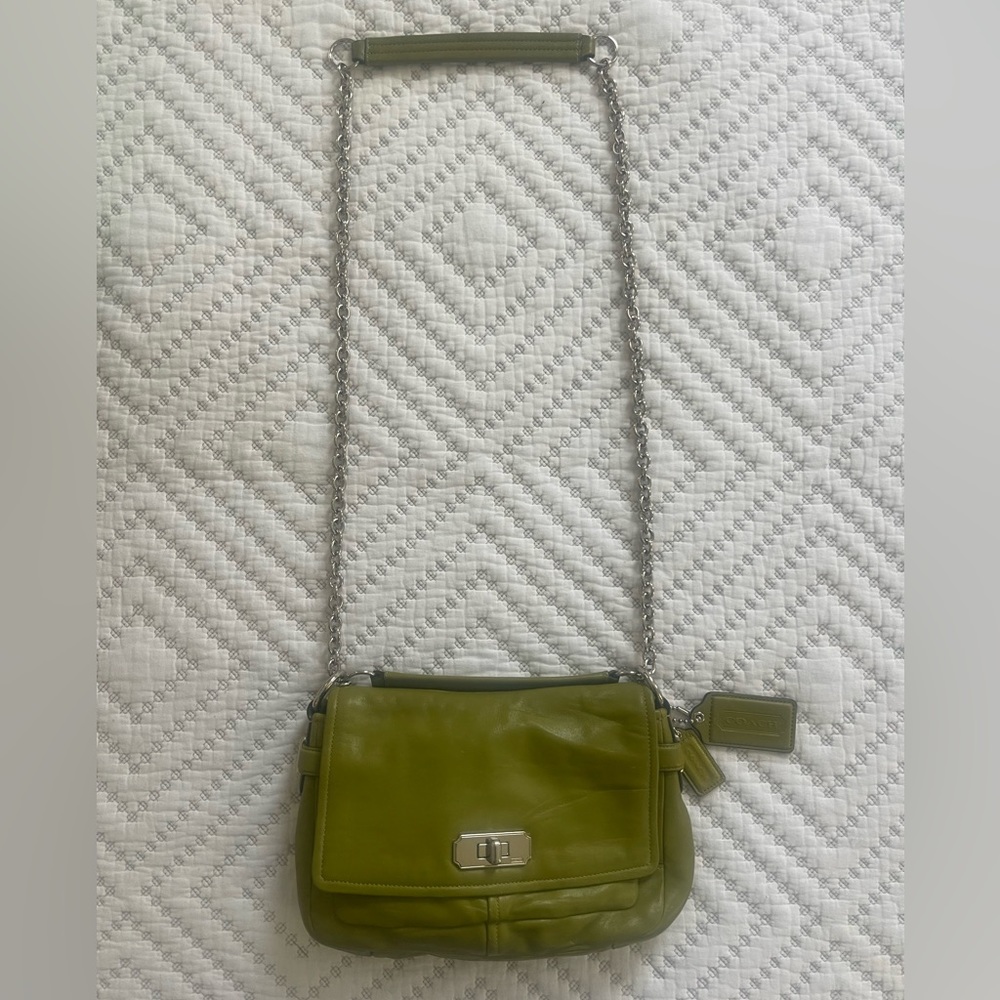 Coach Leather turn-lock flap and chain shoulder strap bag